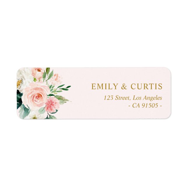 Beautiful pink blush watercolor floral address (Front)