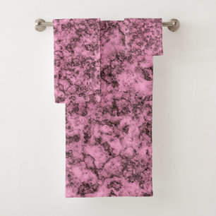 Beautiful pink bright marble dark veins bath towel set