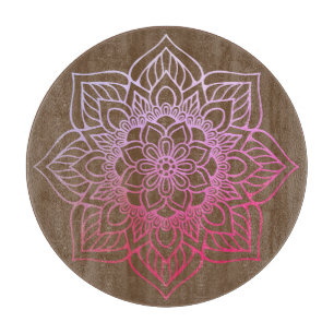 Beautiful Pink Brown Boho Mandala  Cutting Board