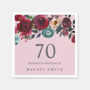 Beautiful Pink Burgundy Floral 70th birthday Party Napkin