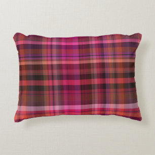 Beautiful pink burgundy red purple tartan plaid decorative cushion