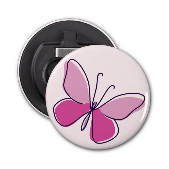 Beautiful Pink Butterfly Doodle Bottle Opener (Front)