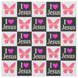 BEAUTIFUL PINK BUTTERFLY I LOVE JESUS FABRIC