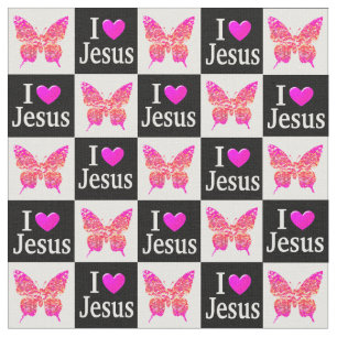 BEAUTIFUL PINK BUTTERFLY I LOVE JESUS FABRIC