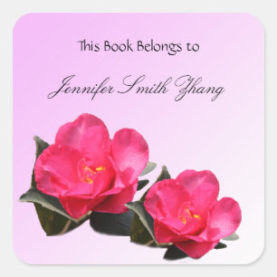 beautiful pink camellia flowers book sticker