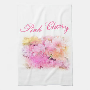 beautiful pink cherry flowers floral photo art. tea towel