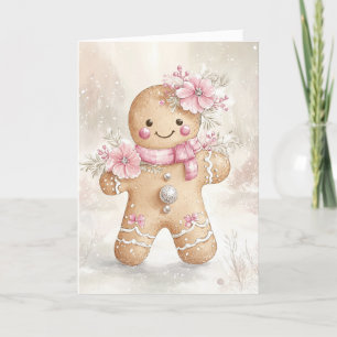 Beautiful Pink Christmas Gingerbread Cookie Blank Thank You Card