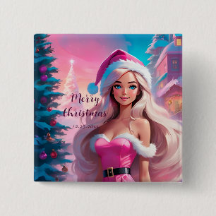 Beautiful Pink Christmas Girl 01 15 Cm Square Badge