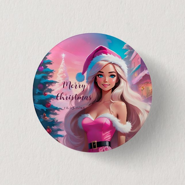 Beautiful Pink Christmas Girl 01 3 Cm Round Badge (Front)