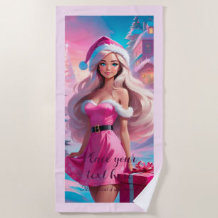 Beautiful Pink Christmas Girl 01 Beach Towel
