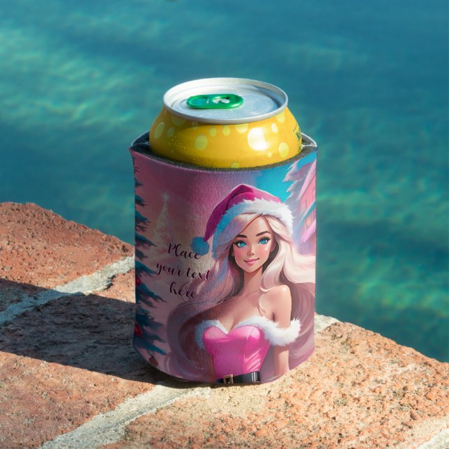 Beautiful Pink Christmas Girl 01 Can Cooler (In Situ Pool)