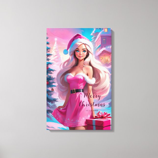 Beautiful Pink Christmas Girl 01 Canvas Print (Front)