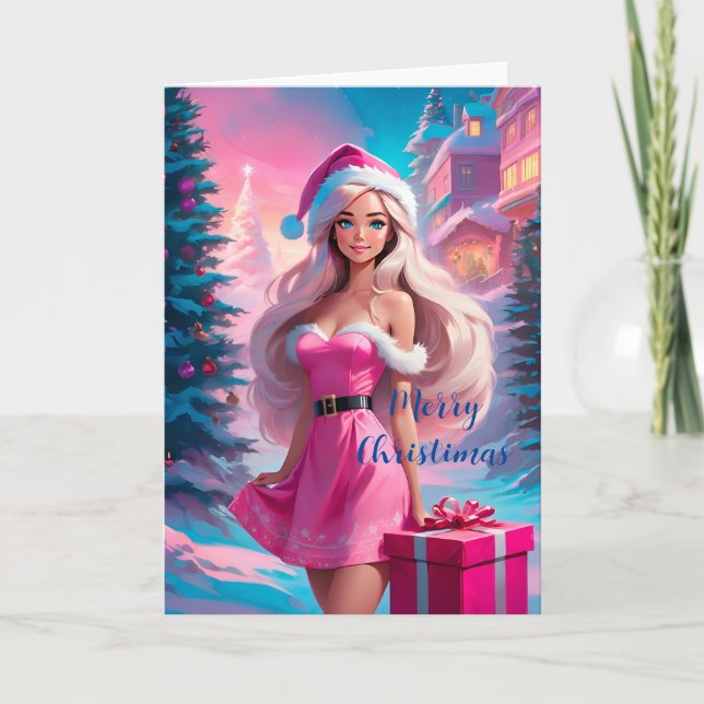 Beautiful Pink Christmas Girl 01 Card (Front)