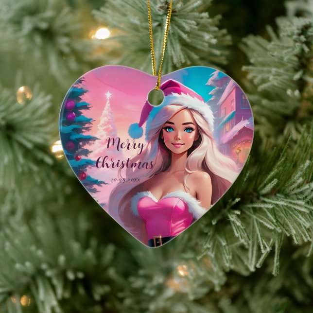 Beautiful Pink Christmas Girl 01 Ceramic Tree Decoration (Tree)