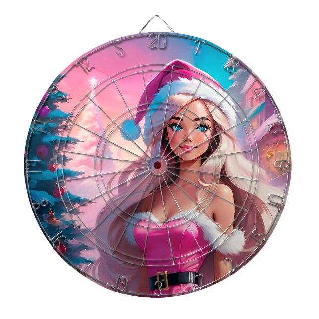 Beautiful Pink Christmas Girl 01 Dartboard (Front)