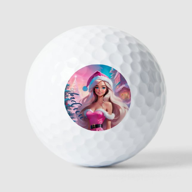 Beautiful Pink Christmas Girl 01 Golf Balls (Front)