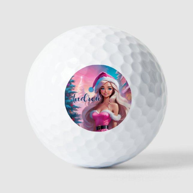 Beautiful Pink Christmas Girl 01 Golf Balls (Front)