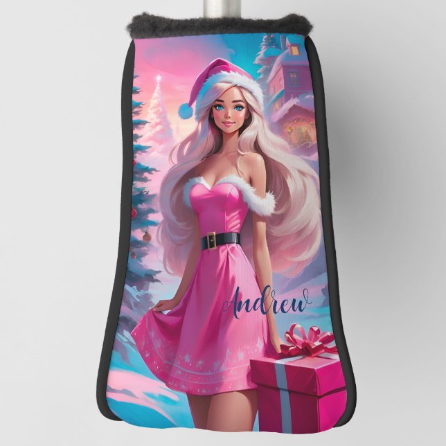 Beautiful Pink Christmas Girl 01 Golf Head Cover (Rotate 90)