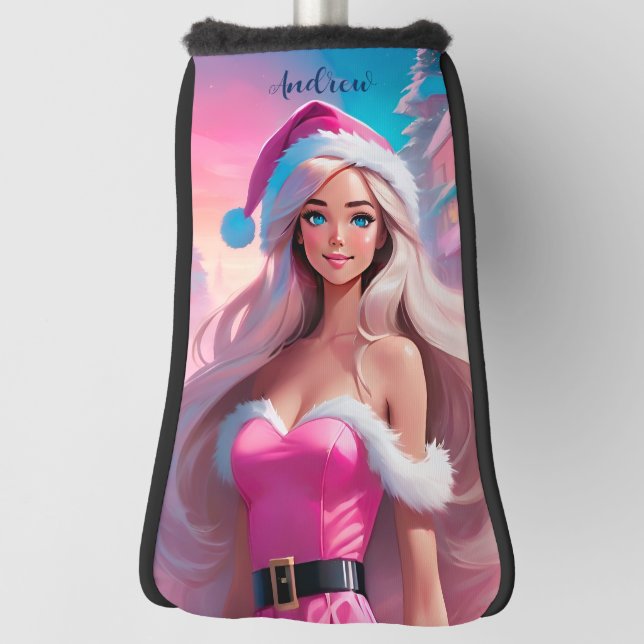 Beautiful Pink Christmas Girl 01 Golf Head Cover (Rotate 90)