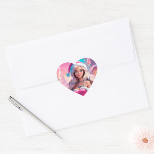 Beautiful Pink Christmas Girl 01 Heart Sticker