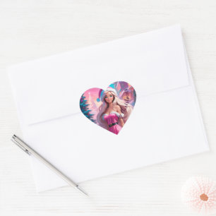 Beautiful Pink Christmas Girl 01 Heart Sticker
