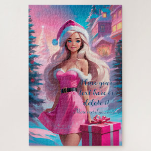Beautiful Pink Christmas Girl 01 Jigsaw Puzzle