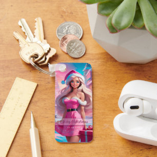 Beautiful Pink Christmas Girl 01 Key Ring