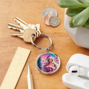 Beautiful Pink Christmas Girl 01 Key Ring