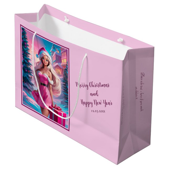 Beautiful Pink Christmas Girl 01 Large Gift Bag (Front Angled)