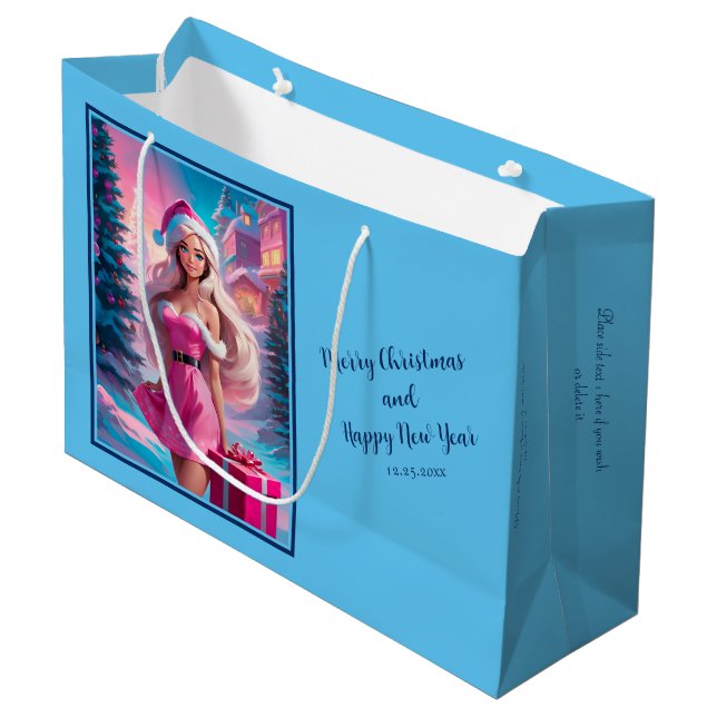 Beautiful Pink Christmas Girl 01 Large Gift Bag (Front Angled)