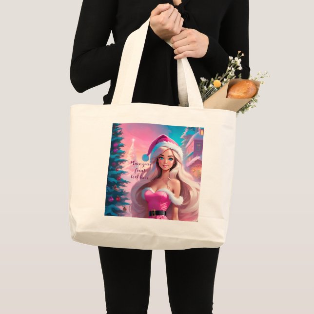 Beautiful Pink Christmas Girl 01 Large Tote Bag (Front (Product))