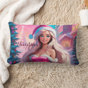 Beautiful Pink Christmas Girl 01 Lumbar Cushion