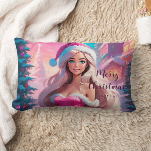 Beautiful Pink Christmas Girl 01 Lumbar Cushion