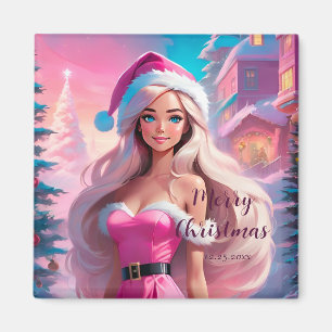 Beautiful Pink Christmas Girl 01 Magnet