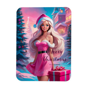 Beautiful Pink Christmas Girl 01 Magnet