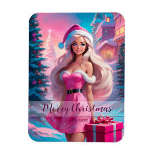 Beautiful Pink Christmas Girl 01 Magnet