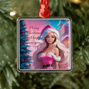 Beautiful Pink Christmas Girl 01 Metal Tree Decoration