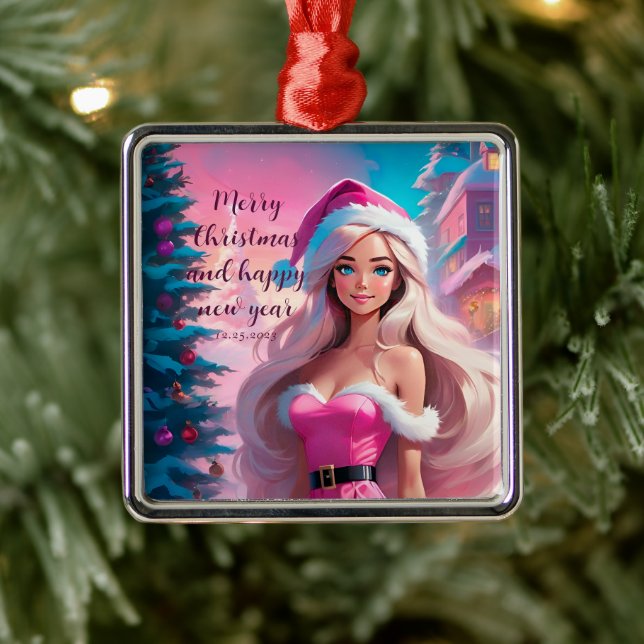 Beautiful Pink Christmas Girl 01 Metal Tree Decoration (Tree)