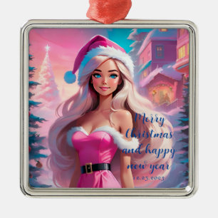 Beautiful Pink Christmas Girl 01 Metal Tree Decoration