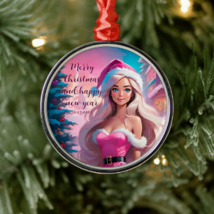 Beautiful Pink Christmas Girl 01 Metal Tree Decoration