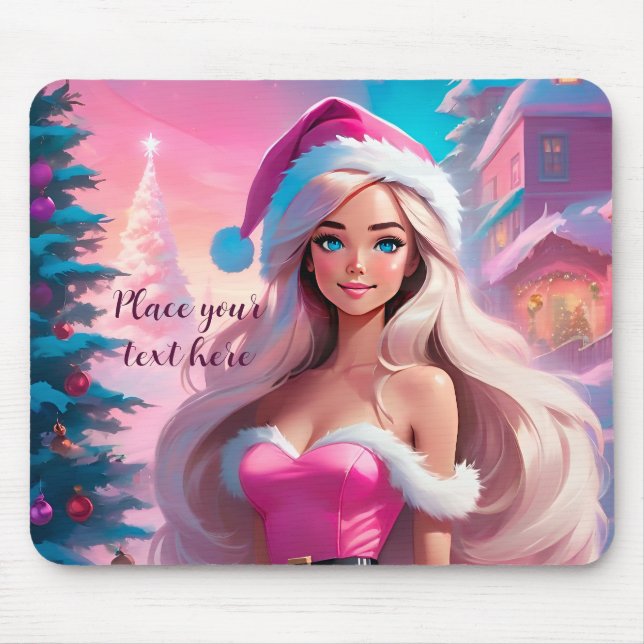 Beautiful Pink Christmas Girl 01 Mouse Mat (Front)