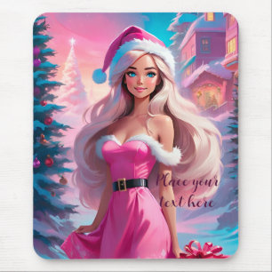 Beautiful Pink Christmas Girl 01 Mouse Mat