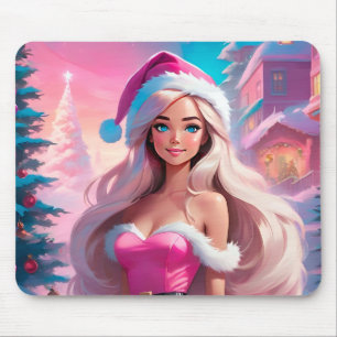 Beautiful Pink Christmas Girl 01 Mouse Mat