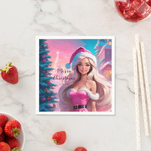 Beautiful Pink Christmas Girl 01 Napkin