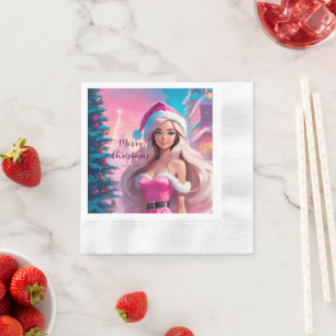 Beautiful Pink Christmas Girl 01 Napkin