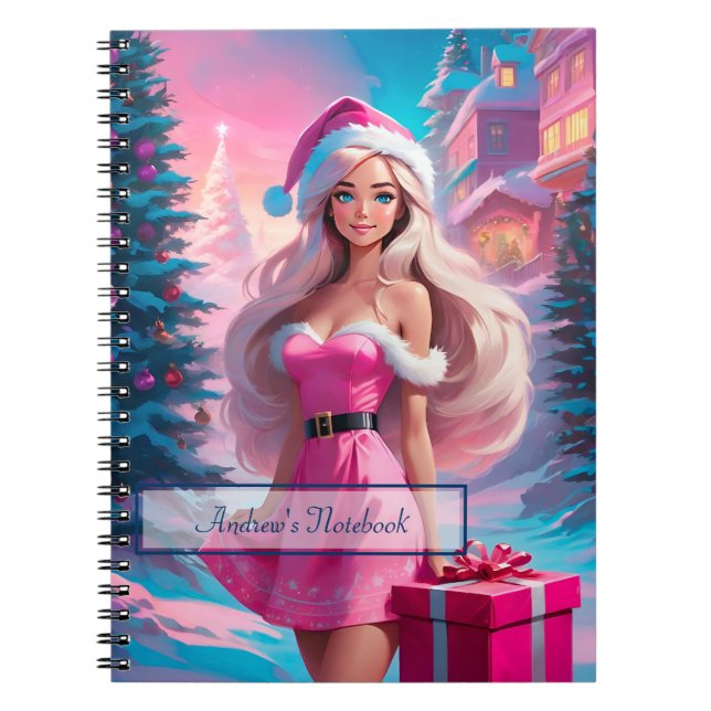 Beautiful Pink Christmas Girl 01 Notebook (Front)