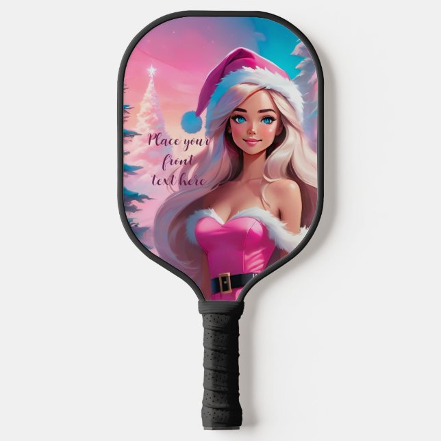 Beautiful Pink Christmas Girl 01 Pickleball Paddle (Front)