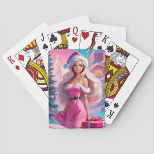 Beautiful Pink Christmas Girl 01 Playing Cards