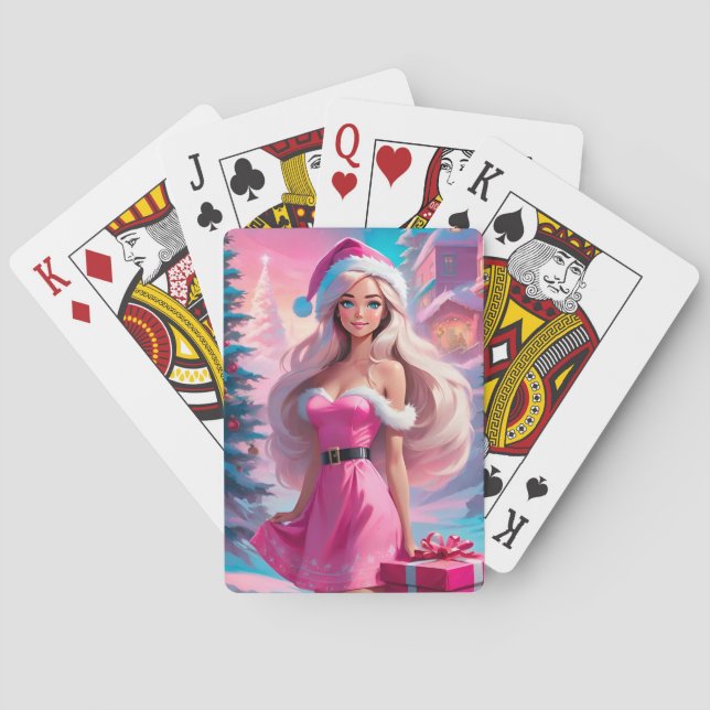 Beautiful Pink Christmas Girl 01 Playing Cards (Back)