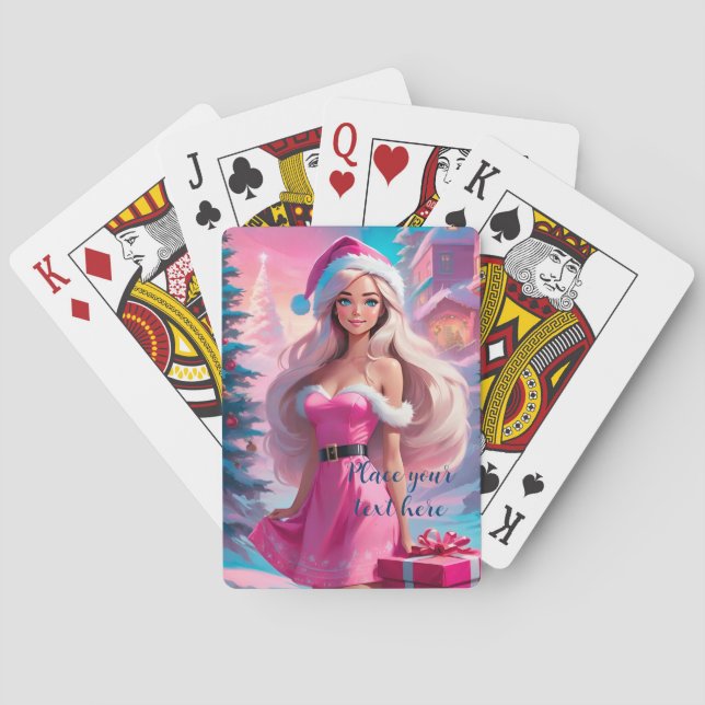 Beautiful Pink Christmas Girl 01 Playing Cards (Back)